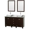 Acclaim 60 In. Double Vanity in Espresso with Top in Carrara White with White Sinks and Mirrors
