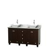Acclaim 60 In. Double Vanity in Espresso with Top in Carrara White with White Sinks and No Mirrors