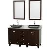 Acclaim 60 In. Double Vanity in Espresso with Top in Carrara White with Black Sinks and Mirrors
