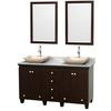 Acclaim 60 In. Double Vanity in Espresso with Top in Carrara White with Ivory Sinks and Mirrors
