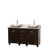 Acclaim 60 In. Double Vanity in Espresso with Top in Carrara White with Ivory Sinks and No Mirrors