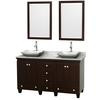 Acclaim 60 In. Double Vanity in Espresso with Top in Carrara White with White Carrara Sinks and Mir.