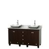 Acclaim 60 In. Vanity in Espresso with Top in Carrara White with White Carrara Sinks and No Mirrors