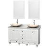 Acclaim 60 In. Double Vanity in White with Top in Carrara White with Ivory Sinks and Mirrors