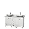 Acclaim 60 In. Double Vanity in White with Top in Carrara White with White Carrara Sinks and No Mir.