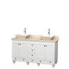 Acclaim 60 In. Double Vanity in White with Top in Ivory with Bone Sinks and No Mirrors