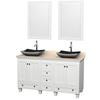 Acclaim 60 In. Double Vanity in White with Top in Ivory with Black Sinks and Mirrors