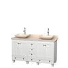 Acclaim 60 In. Double Vanity in White with Top in Ivory with Ivory Sinks and No Mirrors