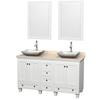 Acclaim 60 In. Double Vanity in White with Top in Ivory with White Carrara Sinks and Mirrors