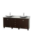 Acclaim 80 In. Vanity in Espresso with Top in Carrara White with White Carrara Sinks and No Mirrors