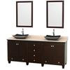 Acclaim 80 In. Double Vanity in Espresso with Top in Ivory with Black Sinks and Mirrors