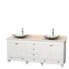 Acclaim 80 In. Double Vanity in White with Top in Ivory with White Carrara Sinks and No Mirrors