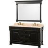 Andover 60 In. Vanity in Antique Black with Double Basin Marble Vanity Top in Ivory and Mirror