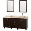 Acclaim 72 In. Double Vanity in Espresso with Top in Ivory with Bone Sinks and Mirrors