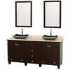 Acclaim 72 In. Double Vanity in Espresso with Top in Ivory with Black Sinks and Mirrors