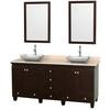 Acclaim 72 In. Double Vanity in Espresso with Top in Ivory with White Carrara Sinks and Mirrors