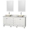 Acclaim 72 In. Double Vanity in White with Top in Carrara White with Bone Sinks and Mirrors