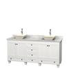 Acclaim 72 In. Double Vanity in White with Top in Carrara White with Bone Sinks and No Mirrors