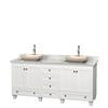 Acclaim 72 In. Double Vanity in White with Top in Carrara White with Ivory Sinks and No Mirrors
