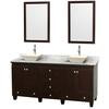 Acclaim 72 In. Double Vanity in Espresso with Top in Carrara White with Bone Sinks and Mirrors