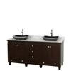 Acclaim 72 In. Double Vanity in Espresso with Top in Carrara White with Black Sinks and No Mirrors