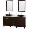 Acclaim 72 In. Double Vanity in Espresso with Top in Carrara White with Black Sinks and Mirrors