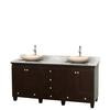 Acclaim 72 In. Double Vanity in Espresso with Top in Carrara White with Ivory Sinks and No Mirrors