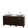 Acclaim 72 In. Vanity in Espresso with Top in Carrara White with White Carrara Sinks and No Mirrors