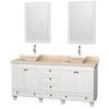 Acclaim 72 In. Double Vanity in White with Top in Ivory with Bone Sinks and Mirrors