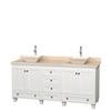 Acclaim 72 In. Double Vanity in White with Top in Ivory with Bone Sinks and No Mirrors