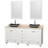 Acclaim 72 In. Double Vanity in White with Top in Ivory with Black Sinks and Mirrors