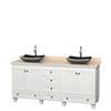 Acclaim 72 In. Double Vanity in White with Top in Ivory with Black Sinks and No Mirrors
