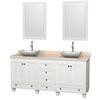 Acclaim 72 In. Double Vanity in White with Top in Ivory with White Carrara Sinks and Mirrors
