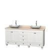 Acclaim 72 In. Double Vanity in White with Top in Ivory with White Carrara Sinks and No Mirrors