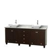 Acclaim 80 In. Double Vanity in Espresso with Top in Carrara White with White Sinks and No Mirrors