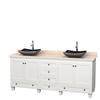 Acclaim 80 In. Double Vanity in White with Top in Ivory with Black Sinks and No Mirrors