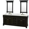 Andover 80 In. Vanity in Black with Marble Top in Carrara White with Porcelain Sinks and Mirrors