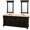 Andover 80 In. Vanity in Black with Marble Vanity Top in Ivory with Porcelain Sinks and Mirrors