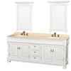 Andover 80 In. Vanity in White with Marble Vanity Top in Ivory with Porcelain Sinks and Mirror