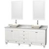 Acclaim 80 In. Double Vanity in White with Top in Carrara White with Bone Sinks and Mirrors