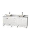 Acclaim 80 In. Double Vanity in White with Top in Carrara White with Bone Sinks and No Mirrors
