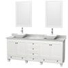 Acclaim 80 In. Double Vanity in White with Top in Carrara White with White Sinks and Mirrors