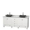 Acclaim 80 In. Double Vanity in White with Top in Carrara White with Black Sinks and No Mirrors