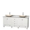Acclaim 80 In. Double Vanity in White with Top in Carrara White with Ivory Sinks and No Mirrors