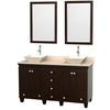 Acclaim 60 In. Double Vanity in Espresso with Top in Ivory with Bone Sinks and Mirrors