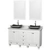 Acclaim 60 In. Double Vanity in White with Top in Carrara White with Black Sinks and Mirrors