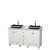 Acclaim 60 In. Double Vanity in White with Top in Carrara White with Black Sinks and No Mirrors