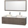 Amare 72 In. Double Vanity in Grey Oak with Man-Made Stone Vanity Top in White and Porcelain Sinks