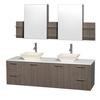 Amare 72 In. Double Vanity in Grey Oak with Man-Made Stone Top in White and Bone Porcelain Sinks