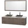 Amare 72 In. Double Vanity in Grey Oak with Man-Made Stone Vanity Top in White and Granite Sinks